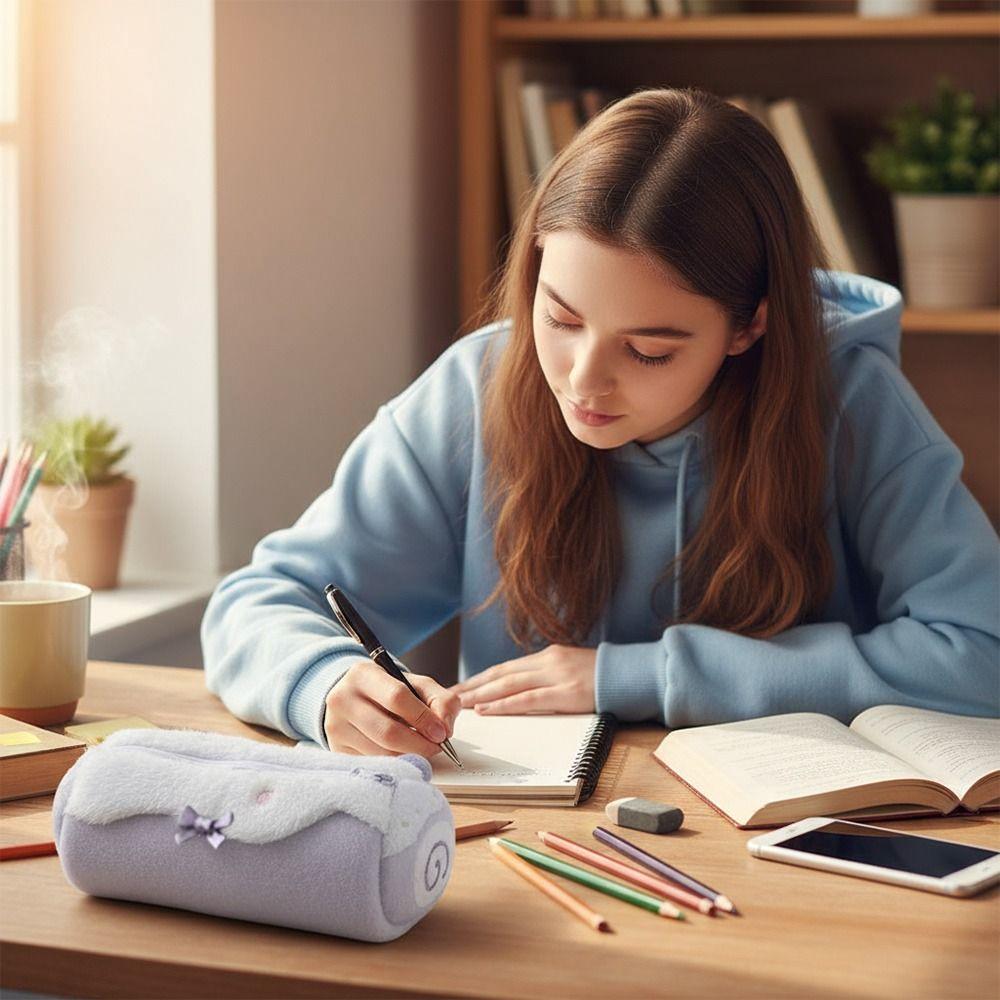 Blueberries Swiss Roll Pen Bag Plush Stationery Storage Bag Pen Pouch Back To School