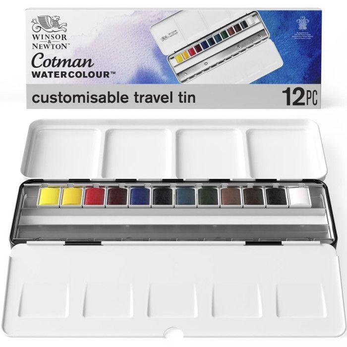 Boîte d'aquarelle 12 demi-godets - winsor &amp; newton - cotman - bleu