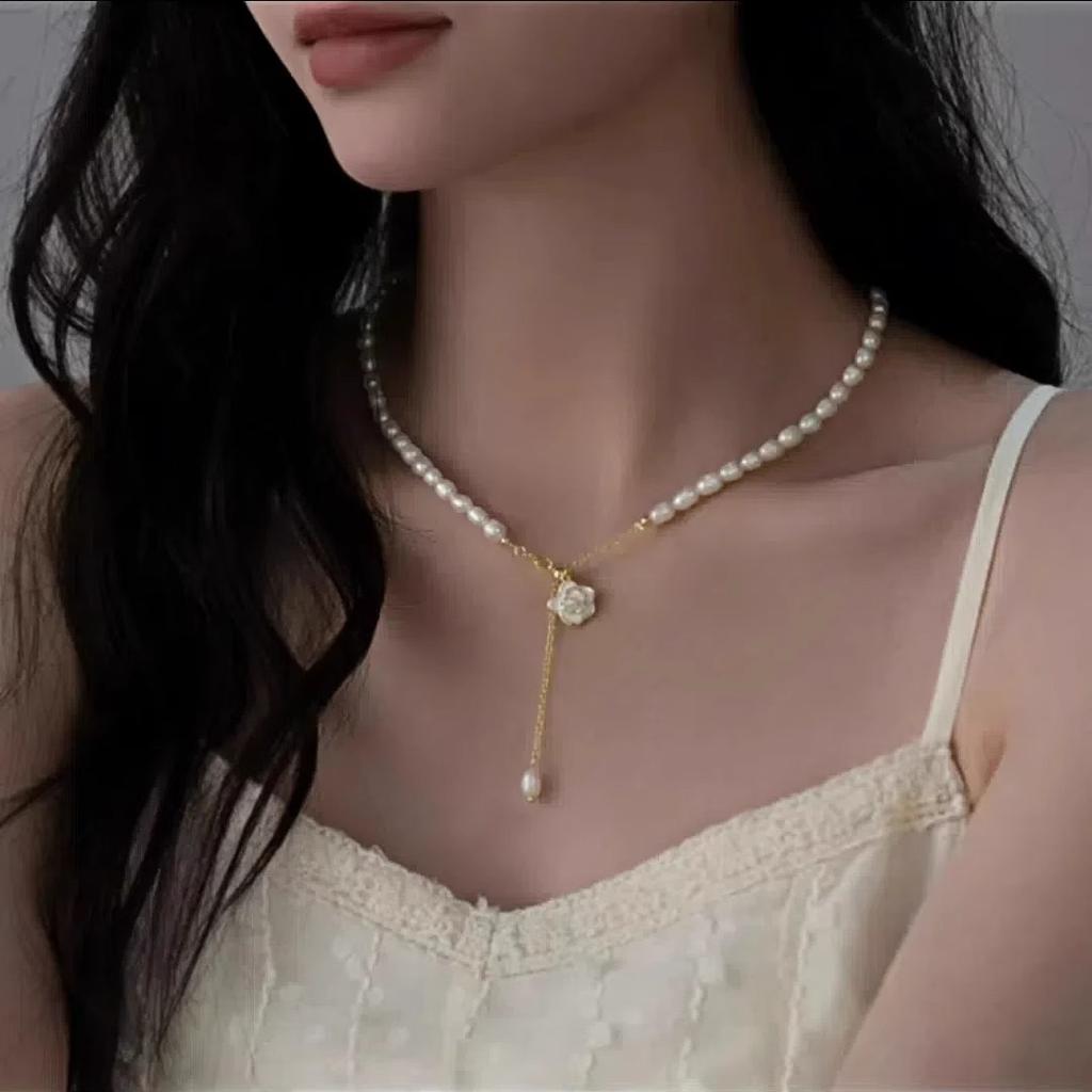 New Style Elegant Camellia Flower Natural Freshwater Pearl 14K Gold Filled Female Chain Necklace  For Women Gifts