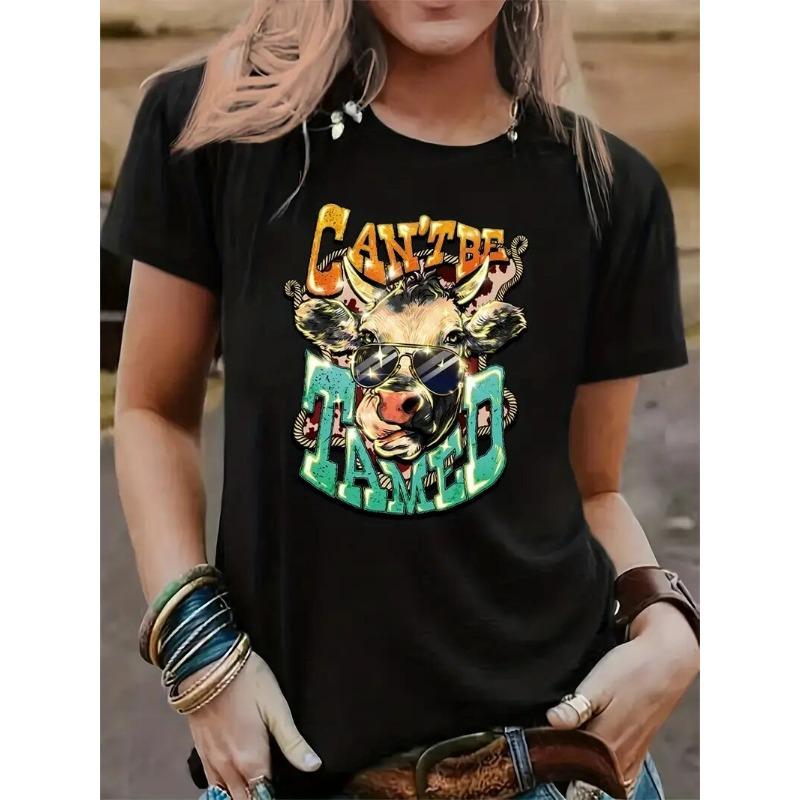 Women's T-Shirt Cow Head Pattern Printing Fashion Casual Blouse Oversized T-Shirt Summer Women's Clothing