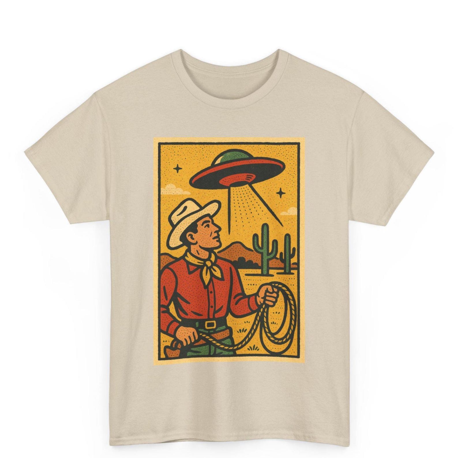 UFO Cowboy T-Shirt: Retro Comic Alien Western Graphic Tee XL