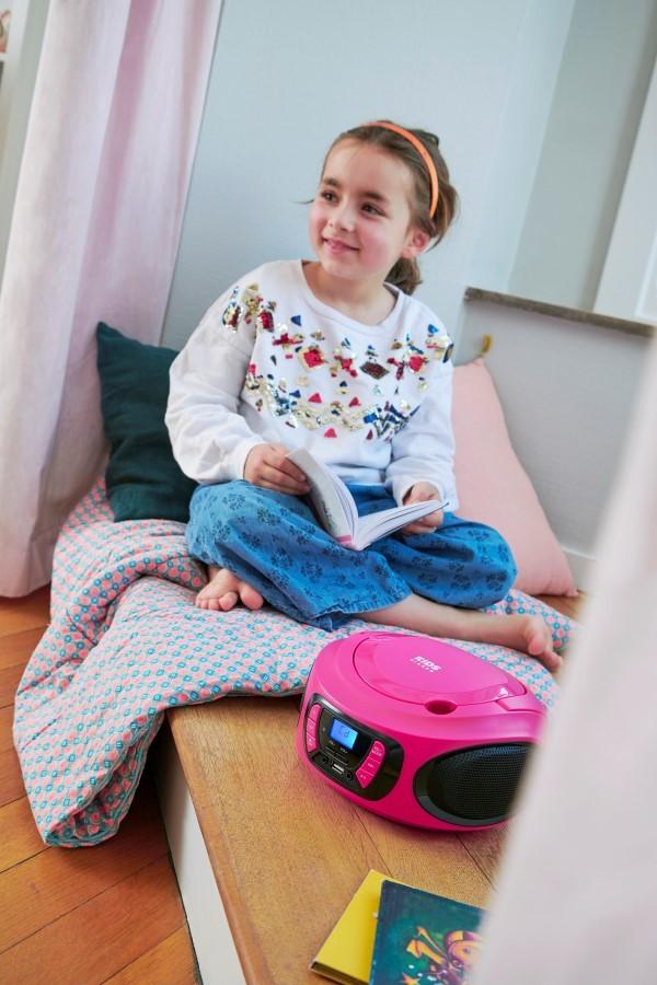 Bigben CD62RSUSBBT - przenośny odtwarzacz CD/MP3, USB z radiem FM i Bluetooth, różowy, BigBen