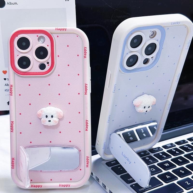 Adorable Pink Polka Dot Phone Case for Apple 17 Pro Max/15 Plus in Cute Puppy Design, Also Fits Blue iPhone 16