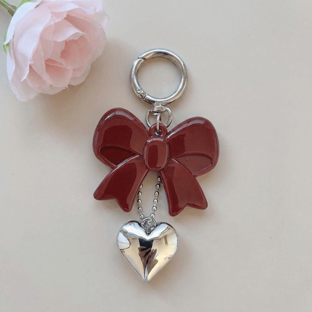 Circle Clip Red Bow Keychain Silver Heart Purse Accessory Love Bag Charm Daily Use