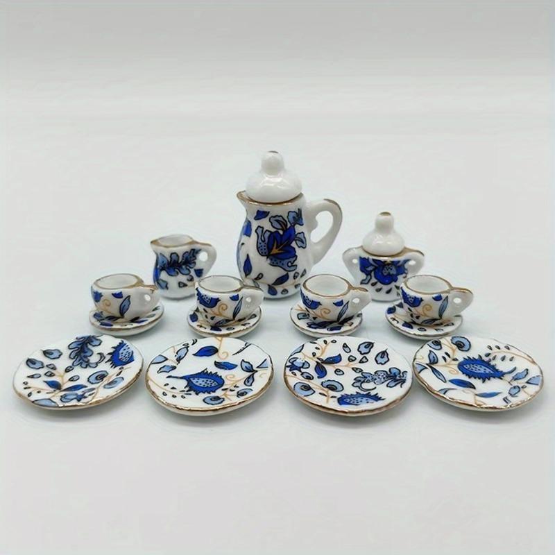 15-teiliges Set Mini Teekanne Teller Tassen Zubehör Mini Keramik Geschirr Mikro Aquarium Landschaftsgestaltung Ornament