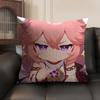 Yae Miko Cute Genshin Impact Cushion Cover Natural Linen Organic Fabric DoubleSided Printing Sofa Home Decor Gift Pillow Case