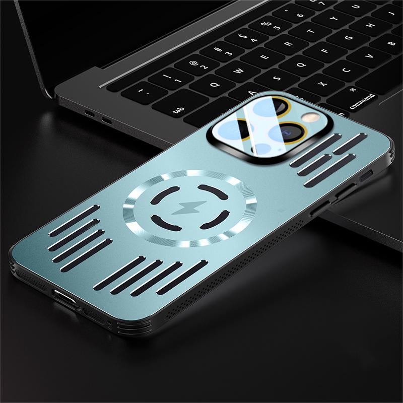 Luxury Hard Metal Heat Dissipation Magnetic Wireless Charging Cover For iPhone 14 Plus 13 12 Pro Max Cool Protective Back Case