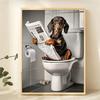 Canvas Print Wall Art for Pet Lovers,for Home Decor Bedroom,Kitchen,Living Room,Bathroom, Hotel 1pc Playful Dachshund On Toilet