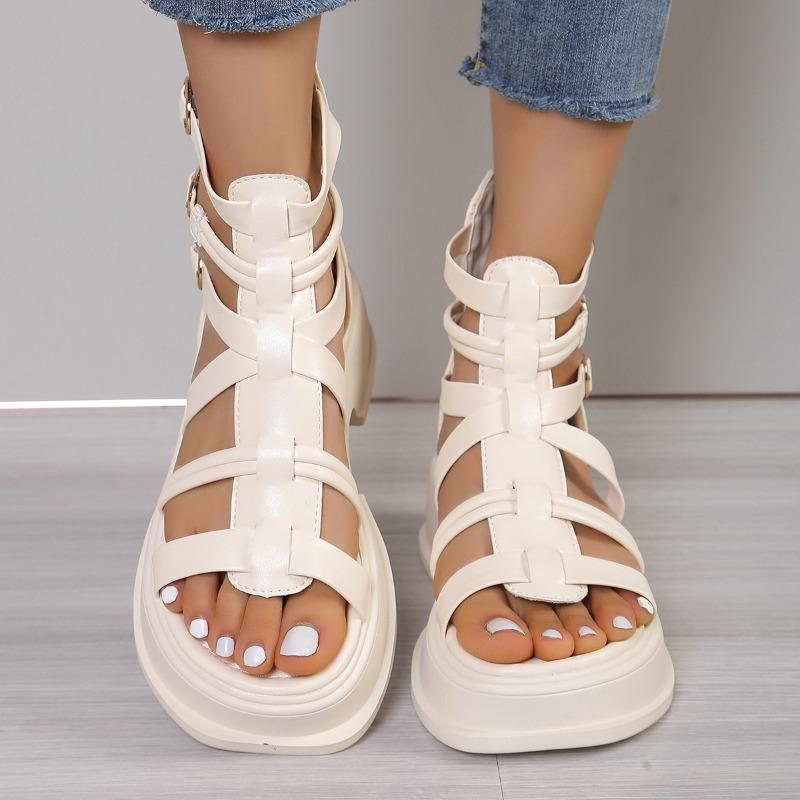 

Модная женская обувь 2024 года, новые женские гладиаторские сандалии на толстой платформе и каблуке, летние однотонные простые сандалии большого размера Zapatos 38 бежевый
