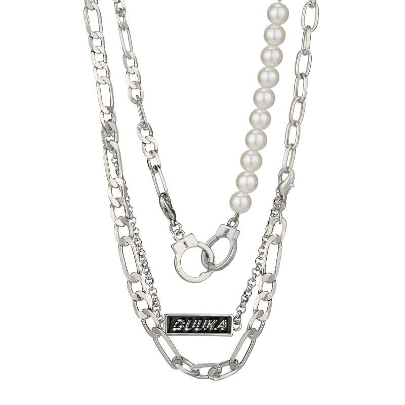 Trendy Pearl Adorned Necklace In Durable Titanium Steel Perfect For Men And Women