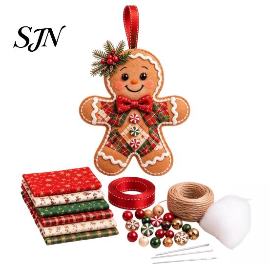 Handcrafted Holiday Display Items DIY Patchwork Ornament Kit for Christmas Decoration, Decorative Fabric Traditional Winter Charm Ornaments Craft Set