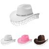 Pink Felt Cowboy Hat With Rhinestone Tassel Decoration For Allseason Sun Protection