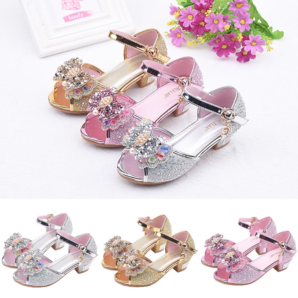 Småbarn Barn Jenter Perle Sommerfuglknute Crystal Single Princess Shoes Sandaler