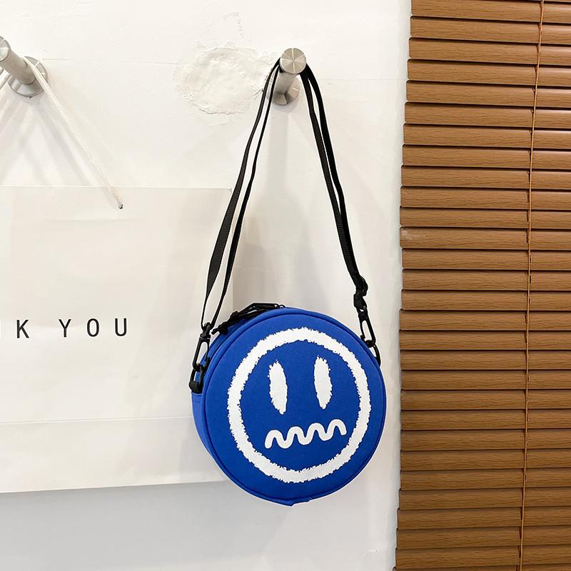 Trendy And Stylish Black Oxford Fabric Round Bag For Women With Soft Shoulder Strap