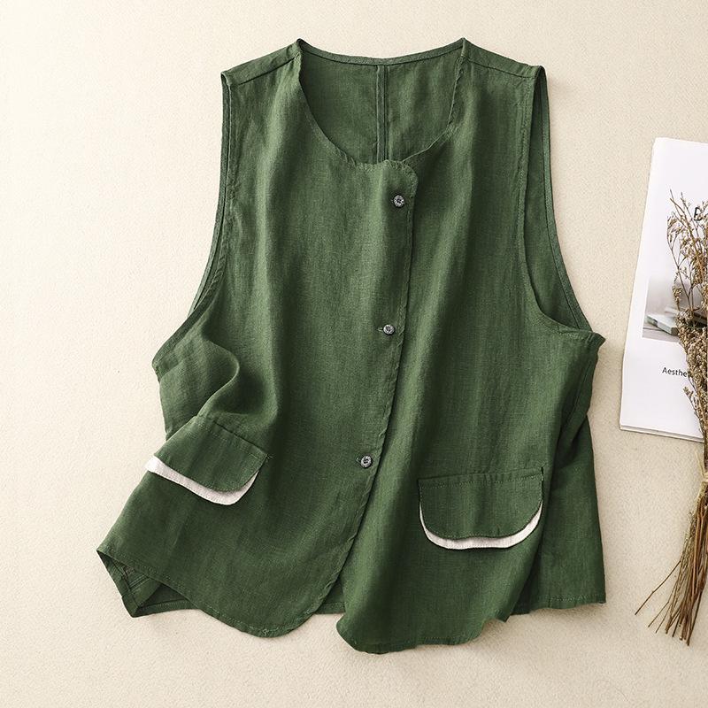 

2023 Women s Solid Color Sleeveless Cotton Vest - Original Slimming, Loose Fit L зелёный