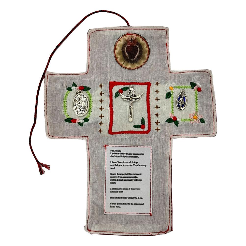 2/1PCS Portable Blessings Shrine With Cross Inside Prayer Quilt Handmade Sew Colorful Quilts Remembrance Christian Prayer Gifts