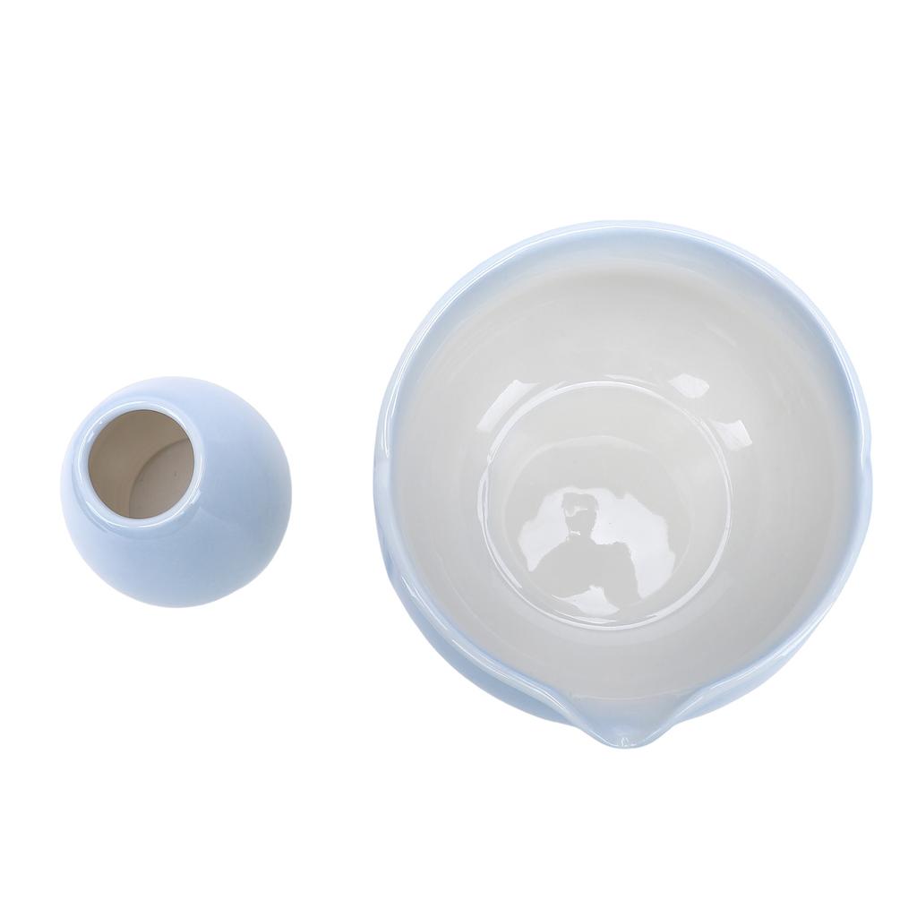 Matcha Bowl and Whisk Holder Ceramic Matcha Mixing Bowl with Spout for Traditional Japanese Tea Ceremony Gradient Blue