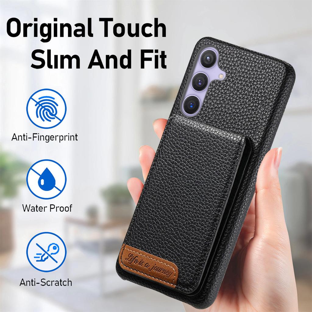 For Samsung Galaxy S25+ Case RFID Blocking Card Holder Litchi Texture Leather Back Cover