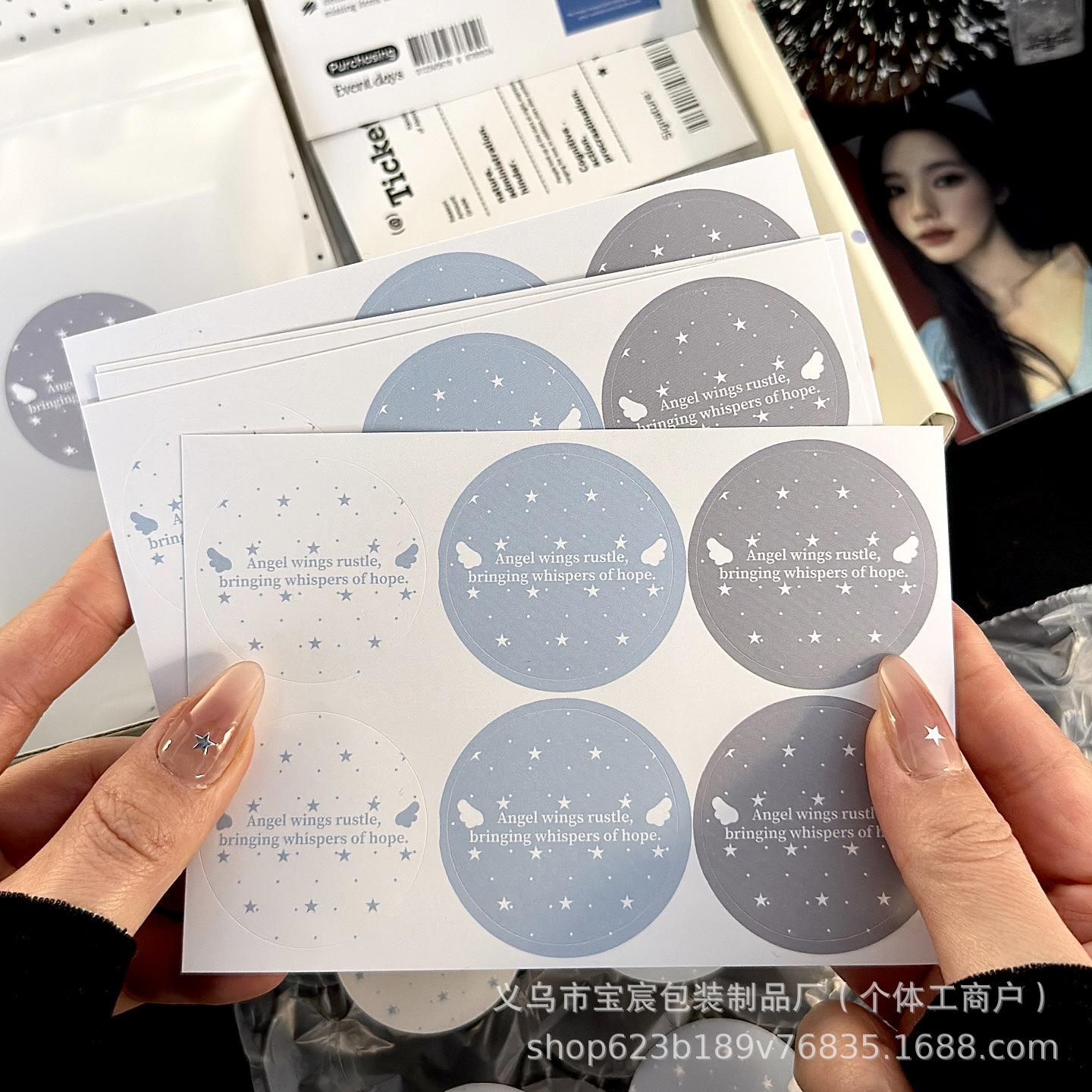 

Ins Style Angel Wing Round Sticker Card Stationery Gift Box Packaging Diy Craft Supplies Decorative Sealing Label
