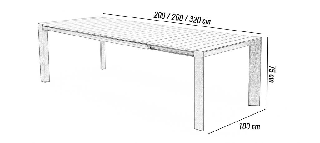 Rozkładany stół ogrodowy muro 200-320x100 zumm biały aluminium - teak homms