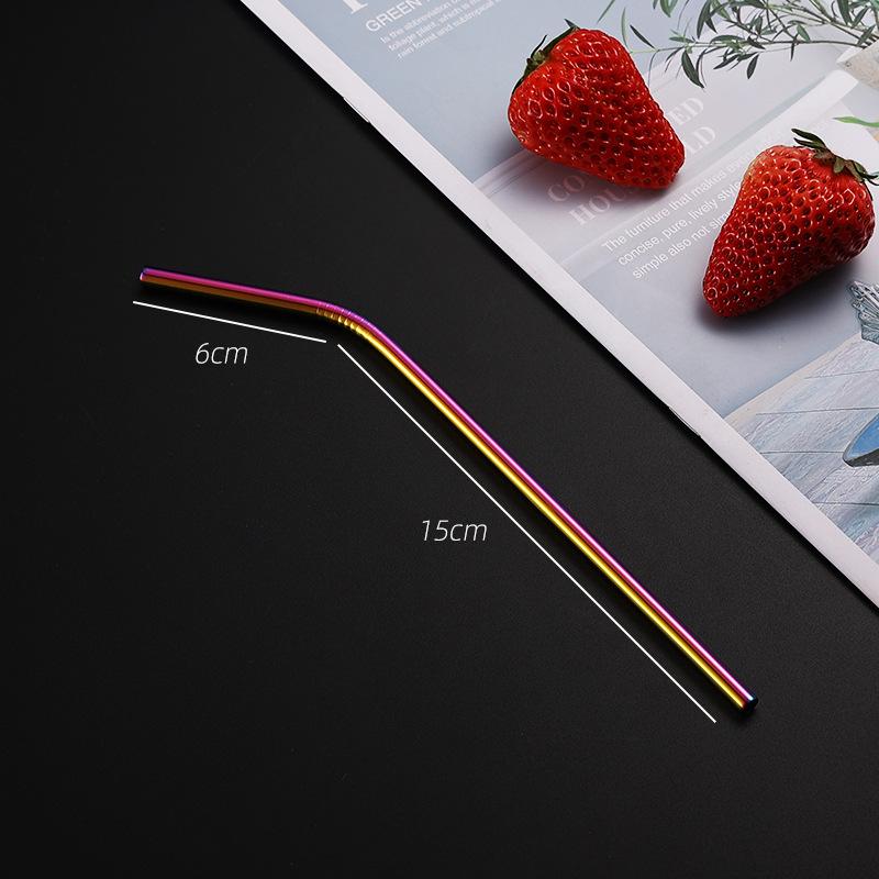 304 Stainless Steel Straw Set Color Metal Straw Restaurant Milk Tea Beverage Coffee Tube Straight Pipe Elbow Set