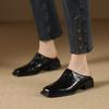 Fashion Elegant Women Summer New Square Toe Cowhide Genuine Leather Slides Shoes Office Ladies Work Med Heels Slip On Loafers Slippers