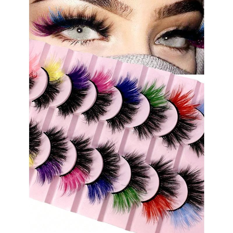 8 Pairs Colored False Eyelashes, 3D Mink Faux Lashes With Color Tips, Dramatic Fluffy Volume Strip Lashes Colorful Lash Extensions For Makeup