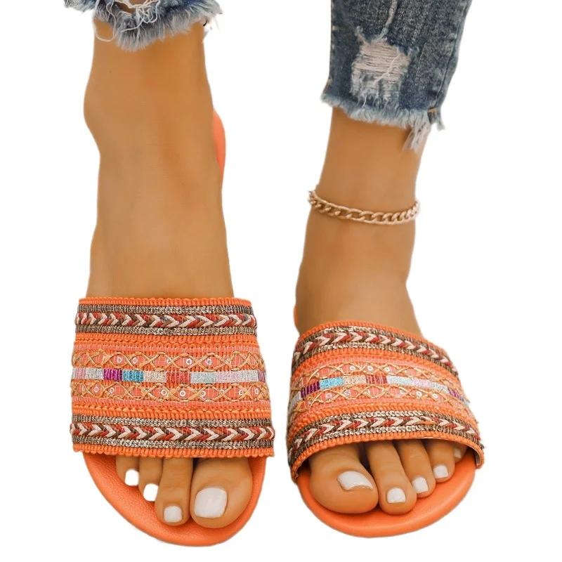2024 Brand Women's Shoes Basic Women's Slippers Fashion Color Matching Daily Slippers Women New Peep Toe Plus Size Flat Slippers