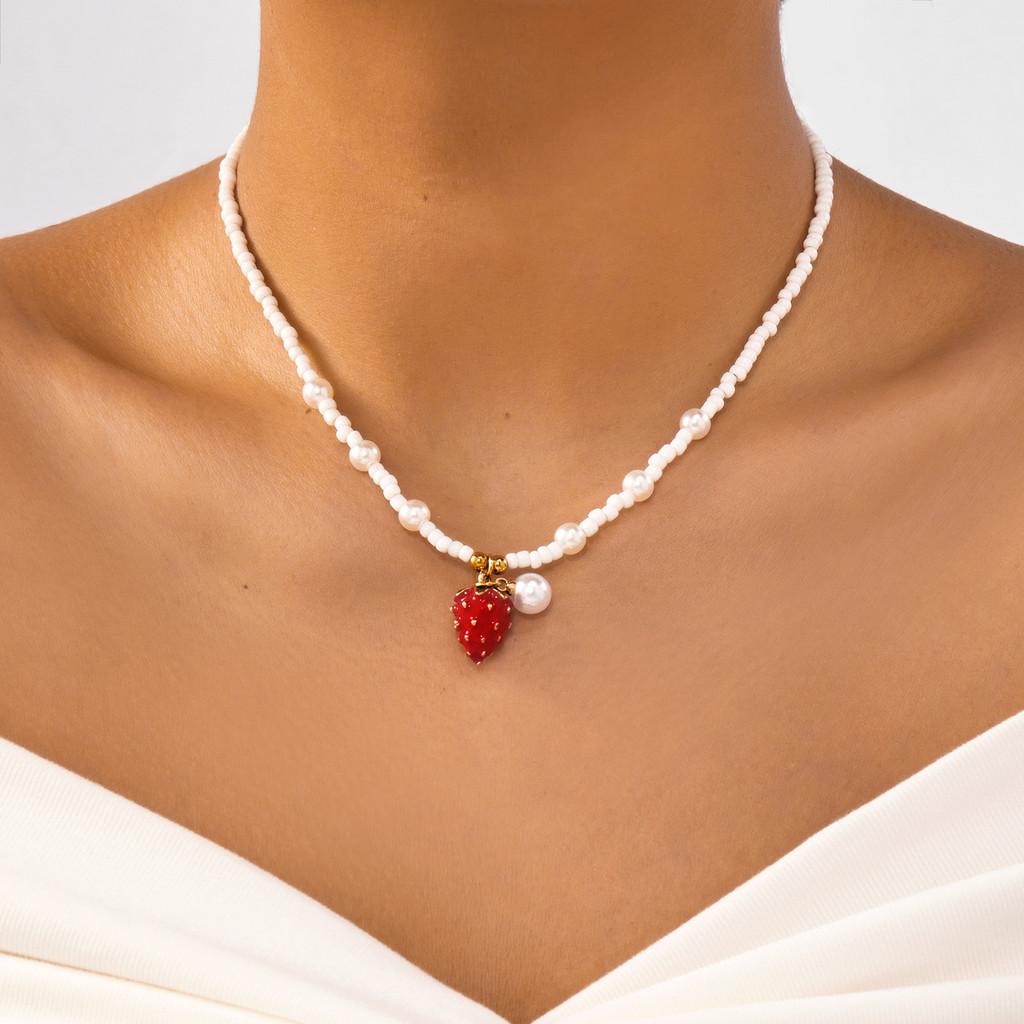 Pearls Necklace For Women Fruit Watermelon Crystal Pendant With Multilayer Chain