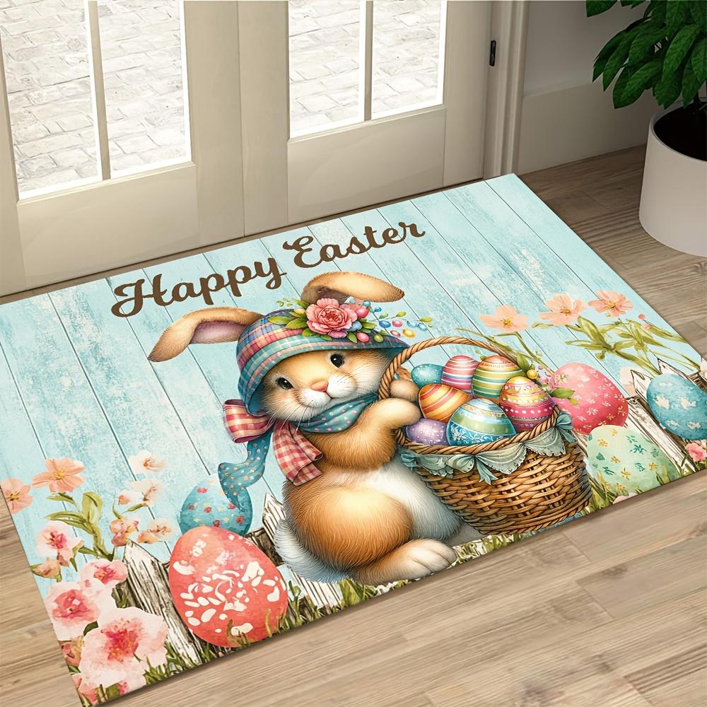 VIKAMA Easter Bunny Egg Welcome Doormat Living Room Bedroom Entrance Rug Non-Slip Washable Floor Mat Home Decor