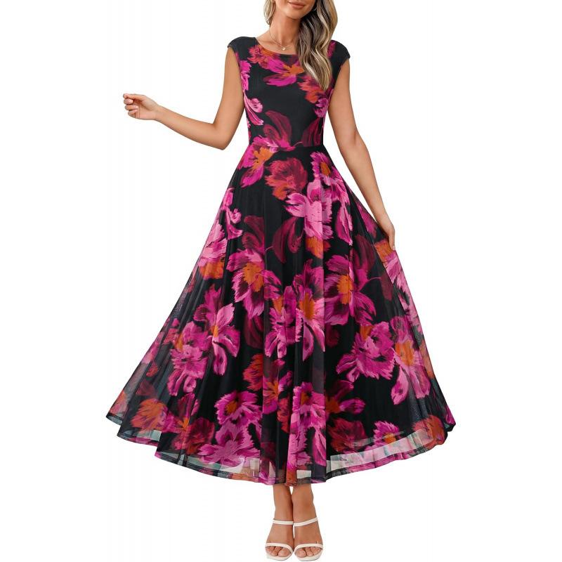 Huge good-looking 2026 summer new mesh loose high-end temperament lazy flower dress