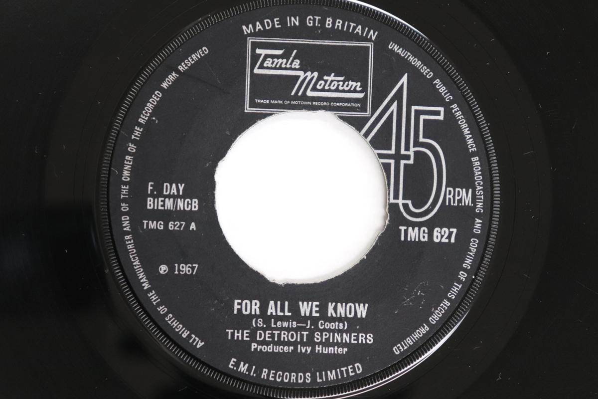 

7-дюймовая пластинка DETROIT SPINNERS - For All We Know / I ll Always Love TMG627 TAMLA MOTOWN 1967 UK Соул/Фанк Б/У