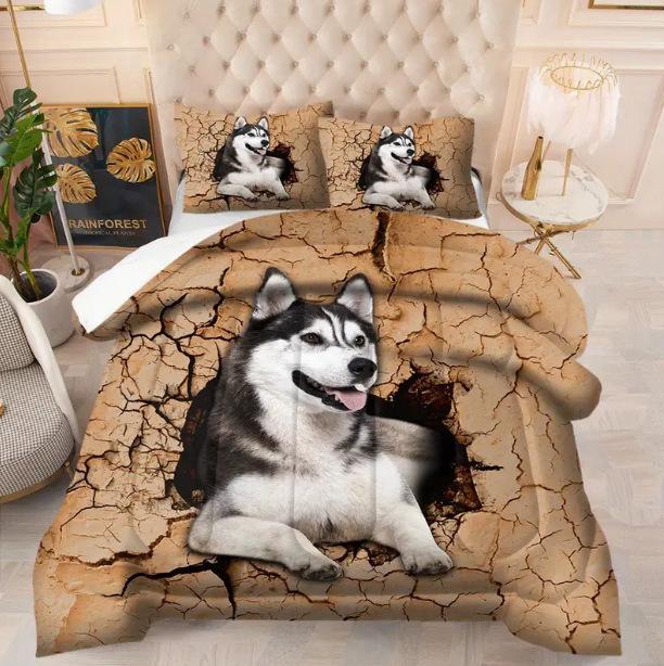 Bedding Three-Piece Set 3D Digital Printing Animal Cat And Dog Bed Sheet Quilt Cover