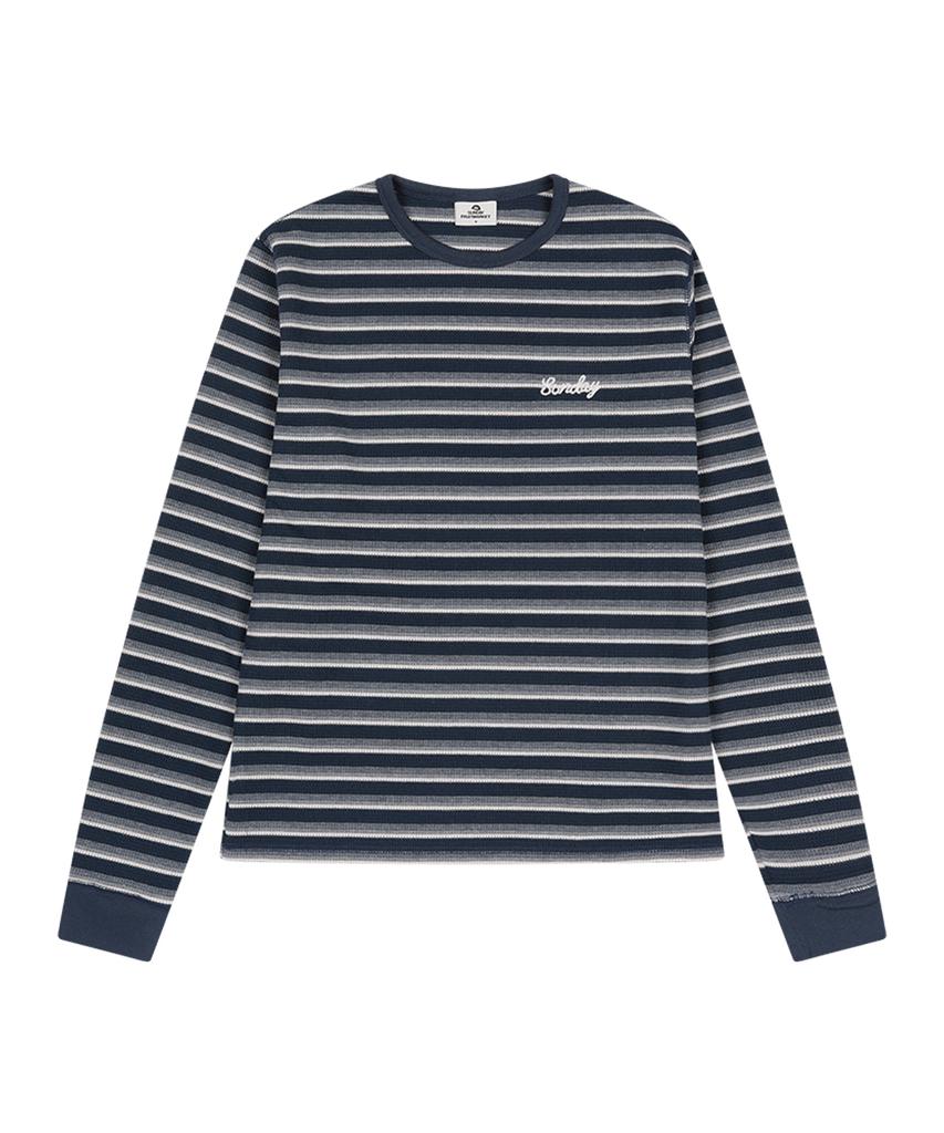 SUNDAY FRUIT MARKET Stripe Waffle Ls Tee Navy