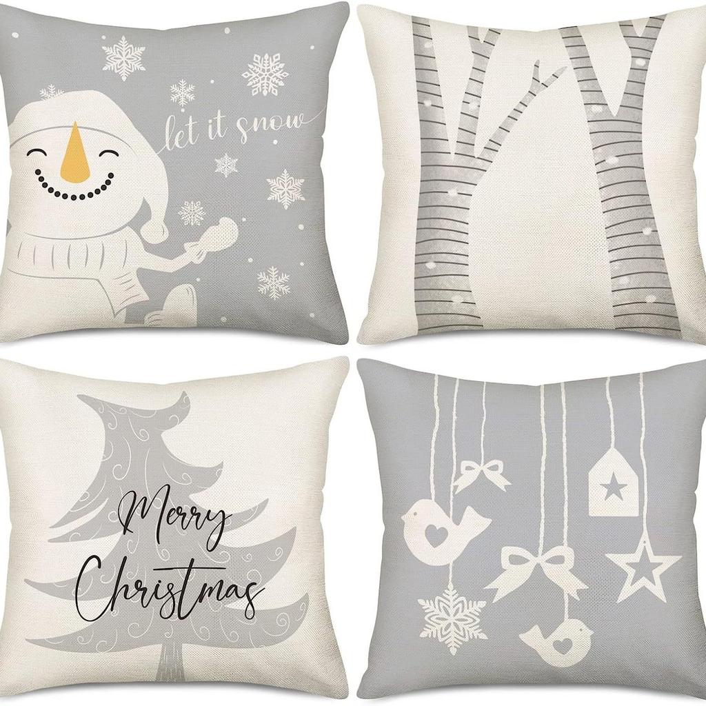 Christmas Snowman Bell Pillowcase Living Room Bedroom Bed Backrest Cushion Home Festive Atmosphere Decoration Backrest