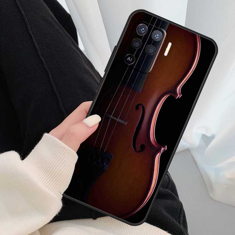 Elegant Violins Bow Sheet Music Case For Oppo A18 A38 A58 A78 A98 A80 A60 A40 A96 A76 A16 A94 A74 A54 A15 A17 A57 A77 A5 Pro