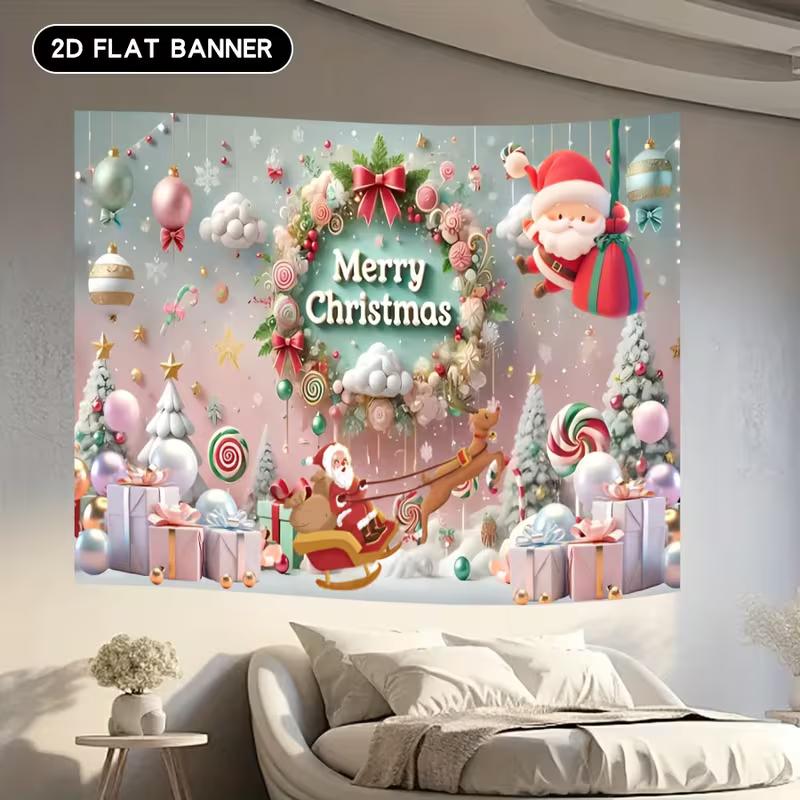 2D Christmas Party Photo Booth Backdrop with Candy Canes and Gifts