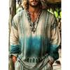Nuovo beachwear da uomo taglia grande in stile bohémien, T-shirt a maniche lunghe con scollo a V. Adatto per il campeggio, la pesca e varie attività all'aperto.