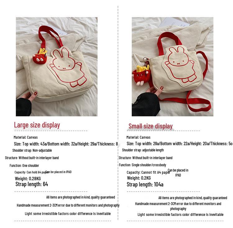 Charming Rabbit Canvas Tote: Large Capacity, Fresh Design, Women's Shoulder Bag 2025