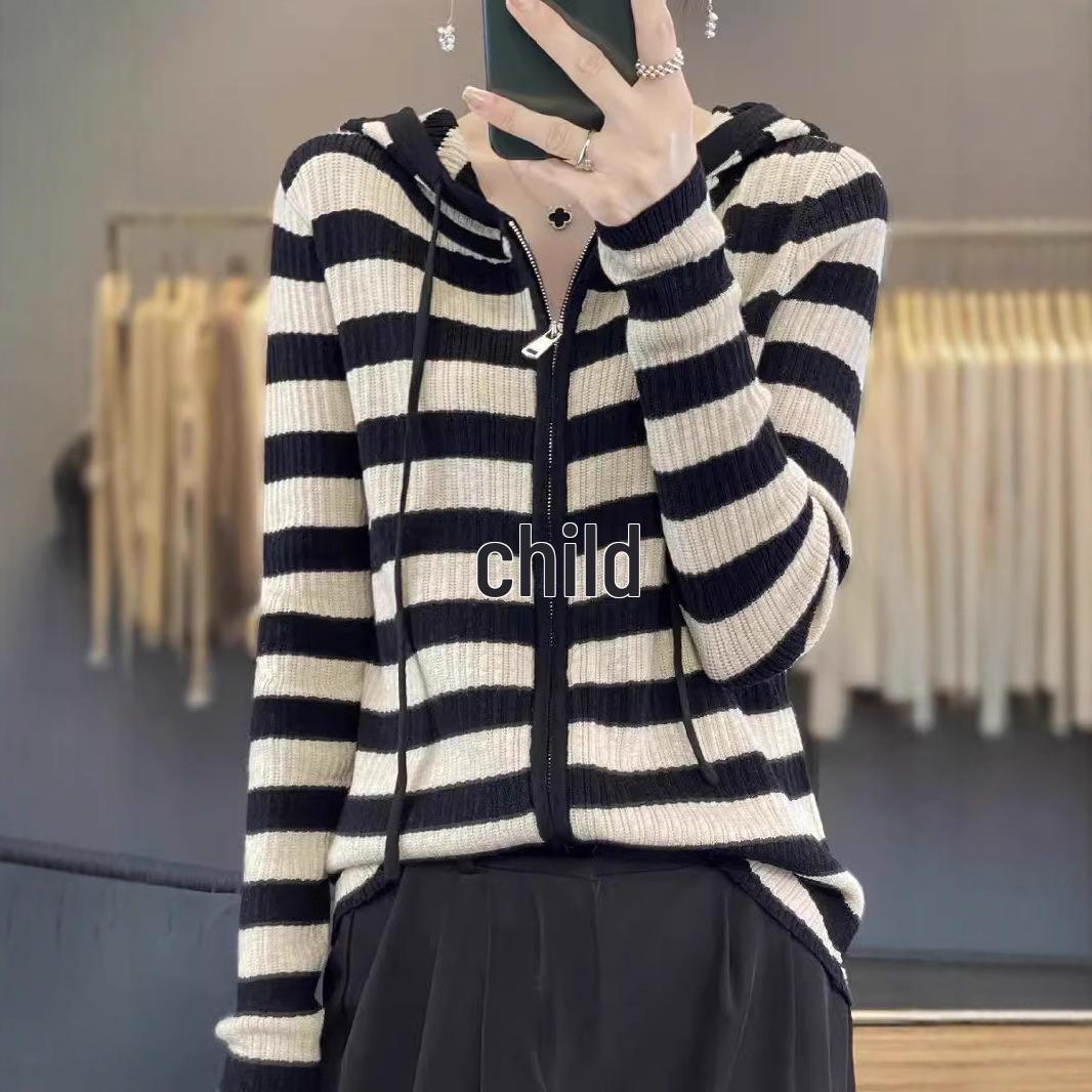 

Women s Color Block Striped Loose Knit Cardigan with Double Zipper XL