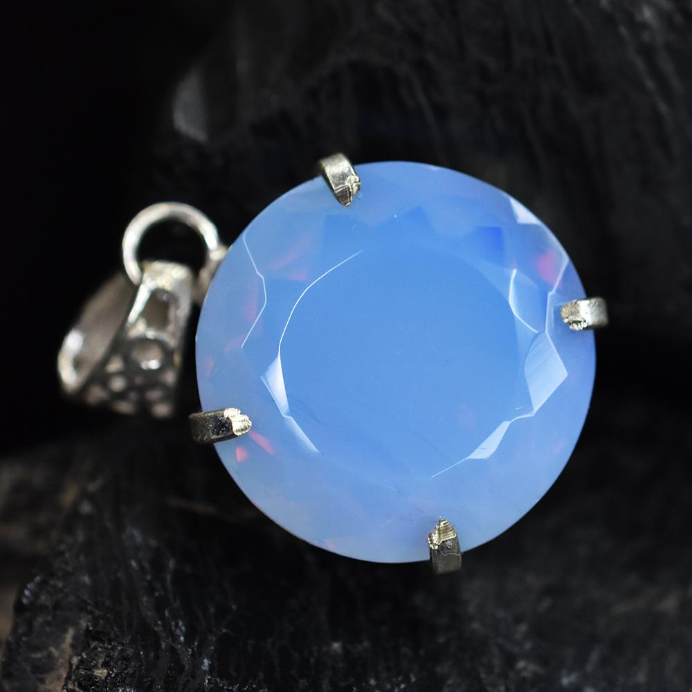 48.20 Ct Round Cut CERTIFIED Opal 925 Sterling Sliver Natural Gemstone Pendant MY-PD-149-NS