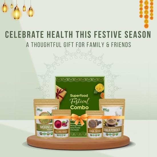 Organic Zing Superfood Diwali Combo | Moringa, Amla, Beetroot Powder & Chia Seeds | Natural, Plant-Based & Nutrient-Rich | Healthy Superfood Gift Pack