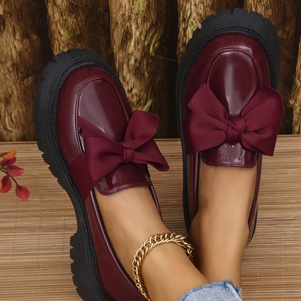 Round Head Bow Retro Small Leather Shoes 22 Years Old Beautiful British Style Thick Heel