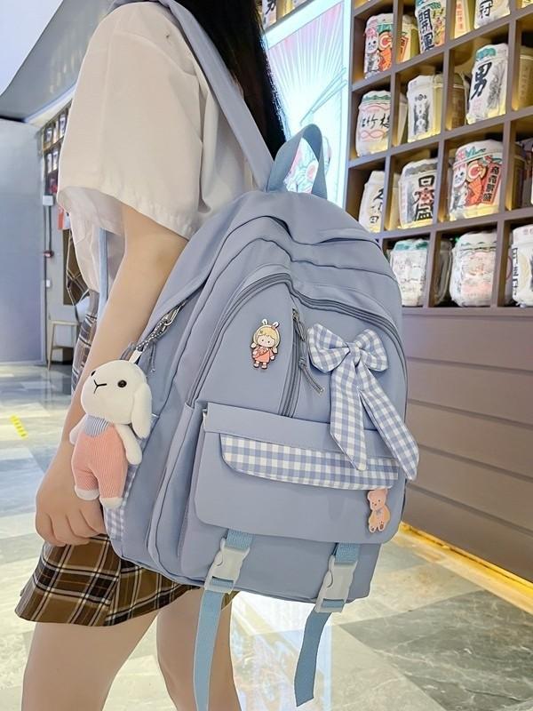 Cute Girls Backpack With Bow Pattern And Nylon For School And Travel