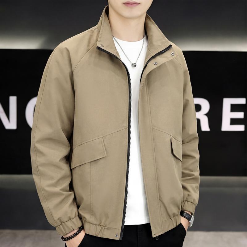 Men Plus Size Stand Collar Jacket Loose Casual Zip Up Outerwear Big Pockets Windproof Coat For Big Men