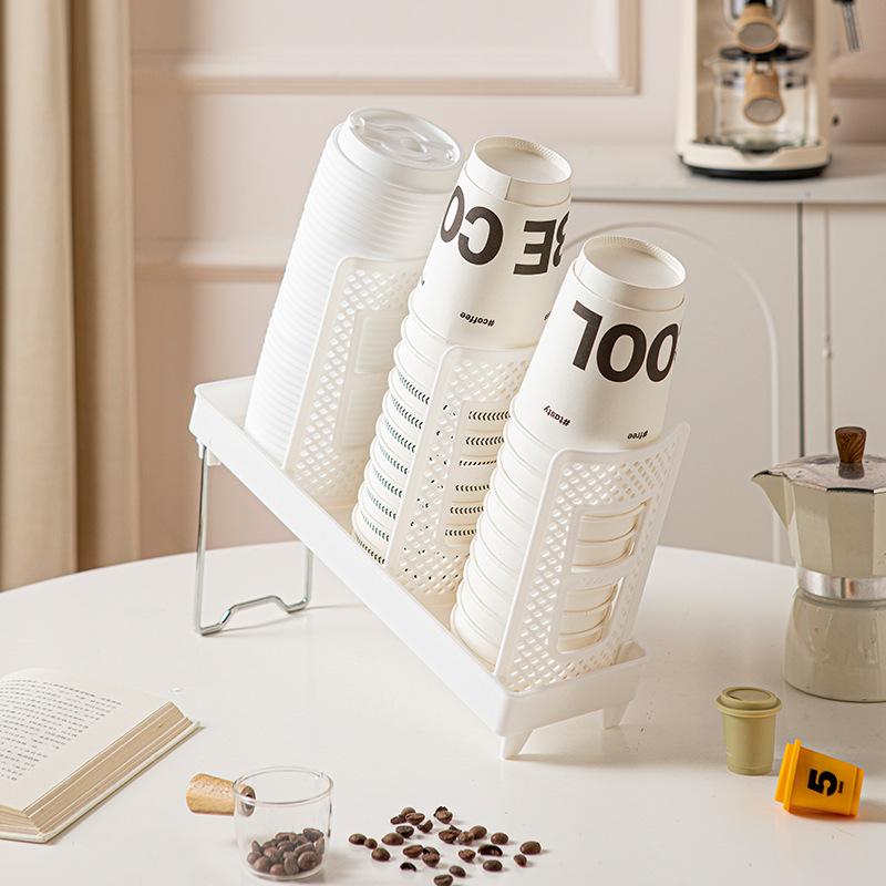 Detachable Multifunctional Disposable Paper Cup Holder Single Double Size Coffee Cup Storage Rack Plastic Ground Mounted Home Go