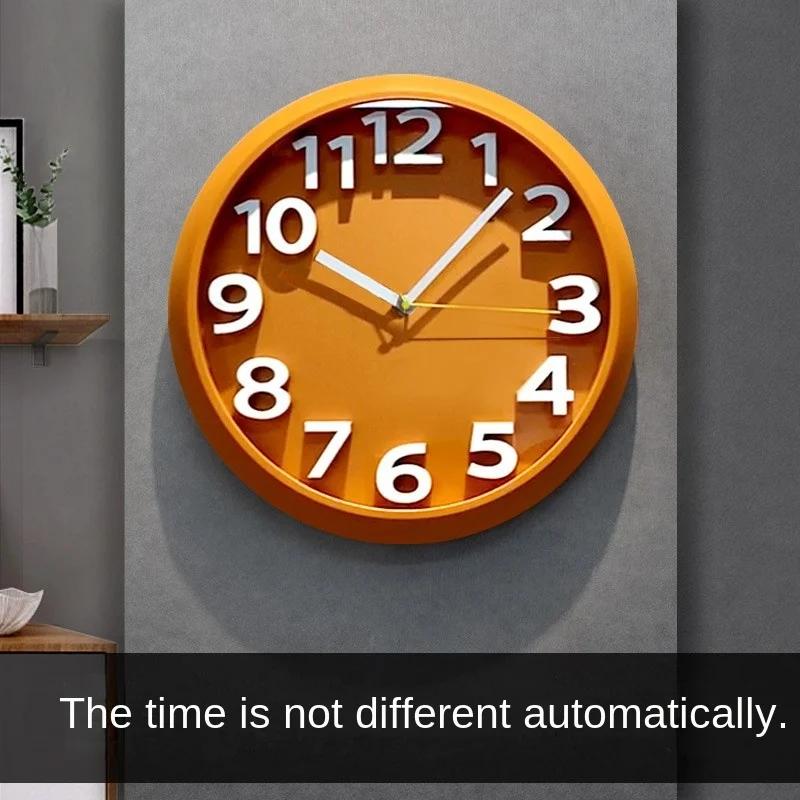 Automatic time-setting wall clock punch-free home living room wall-mounted clock fashion clock