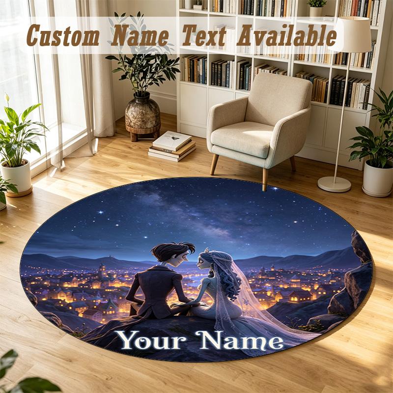 Corpse Bride Emily Victor Personalized Round Rug Support Custom Name, Soft Home Decor Mat