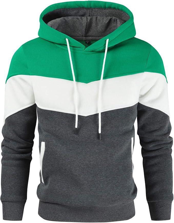 Men's Fashionable Printed Hooded Sweatshirt - European & American Casual Sports Color Block Top for Spring & Autumn