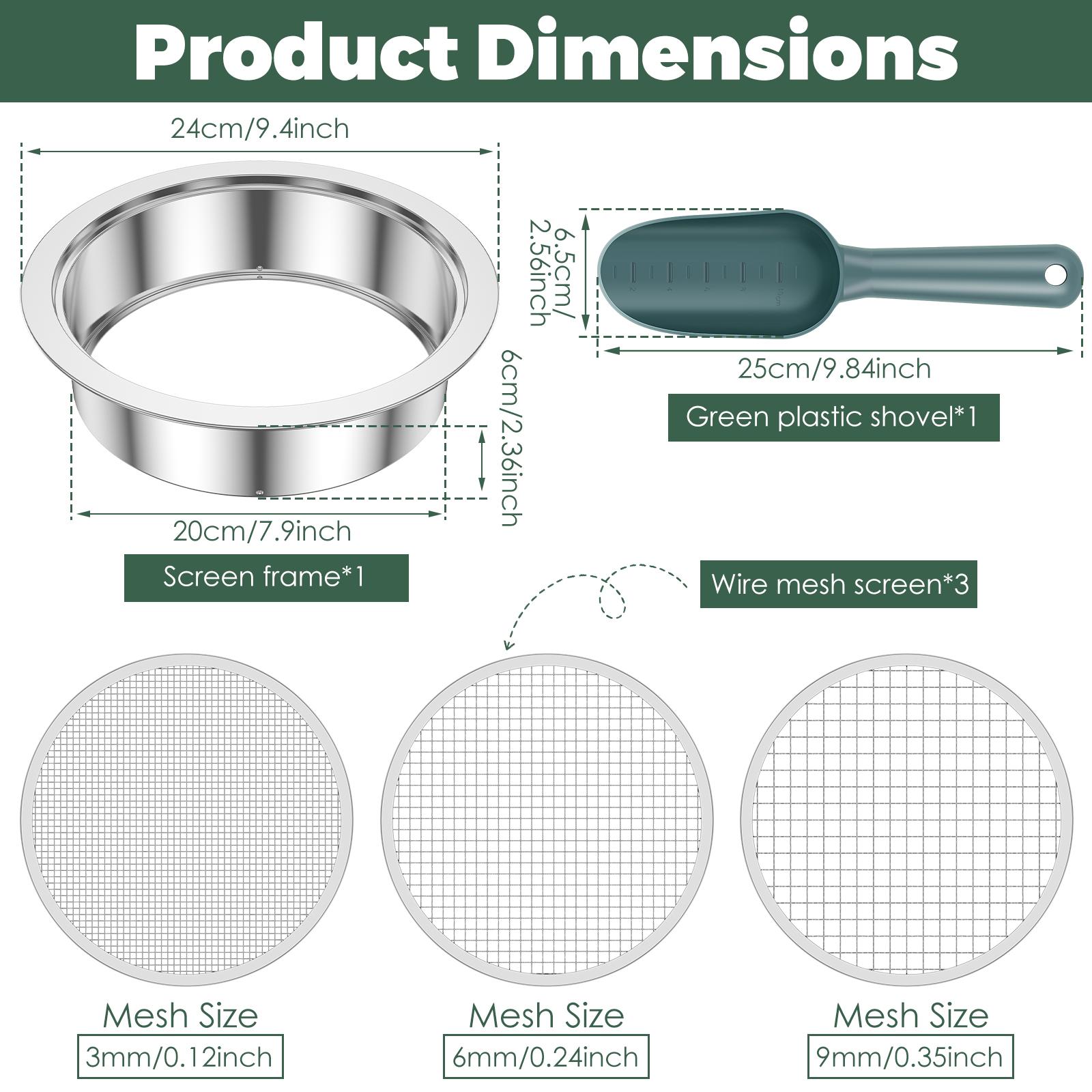 Garden Soil Sieve Set Stainless Steel Rock Sifter Screen with 1/3/6/9/12 mm Replaceable Sieve Mesh Garden Plant Nursery Tools